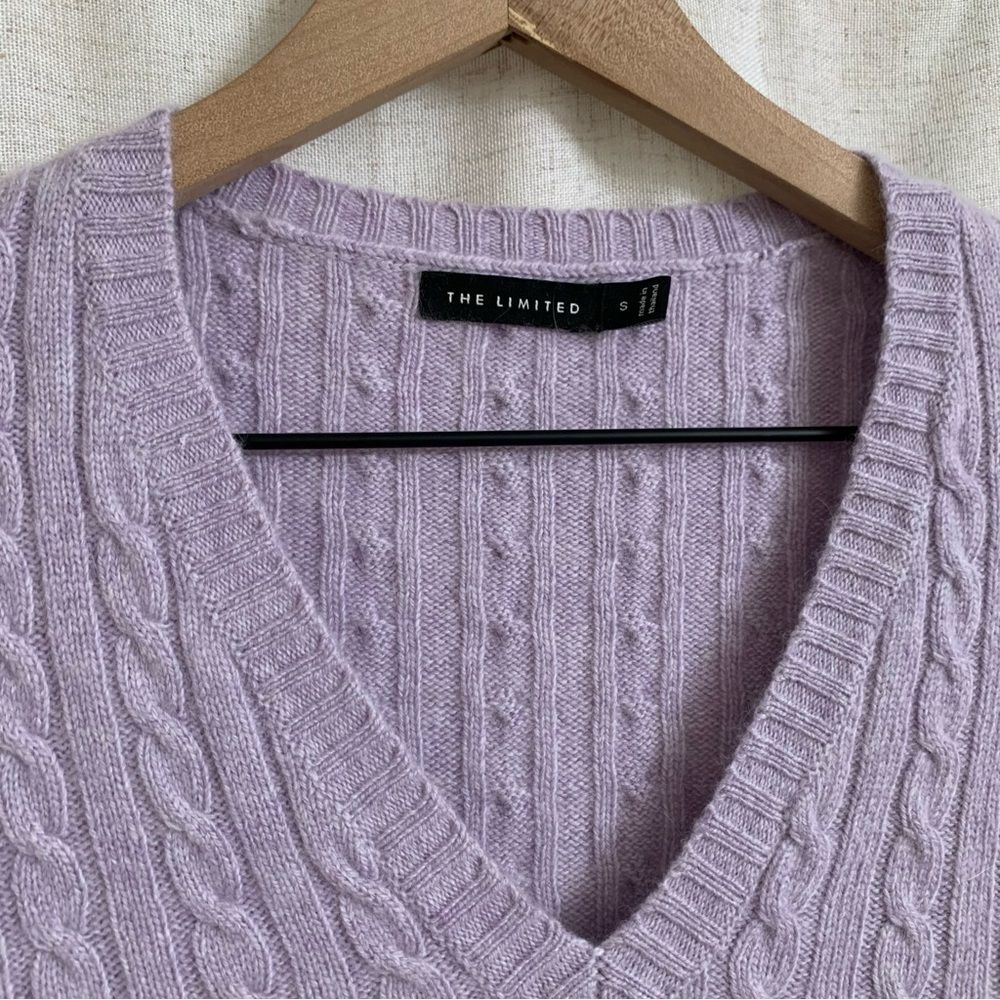 The Limited Lambswool Angora Cashmere Cropped lavender Cable Knit Sweater Small - Picture 2 of 5